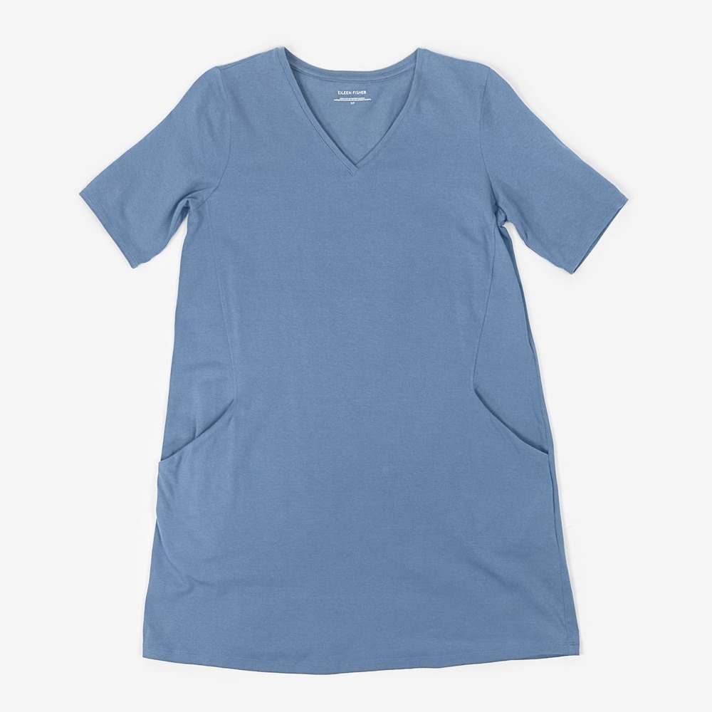 Eileen Fisher Stretch Jersey Dress Size S Blue Cotton Blend Casual Minimalist - Picture 5 of 10